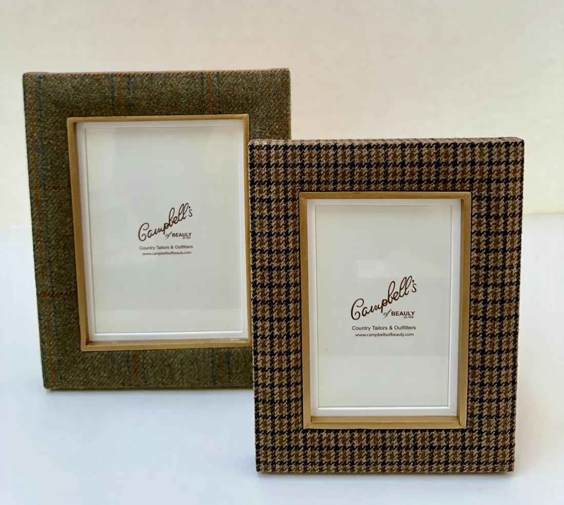Textured fabric photo frames with gold-toned inner borders